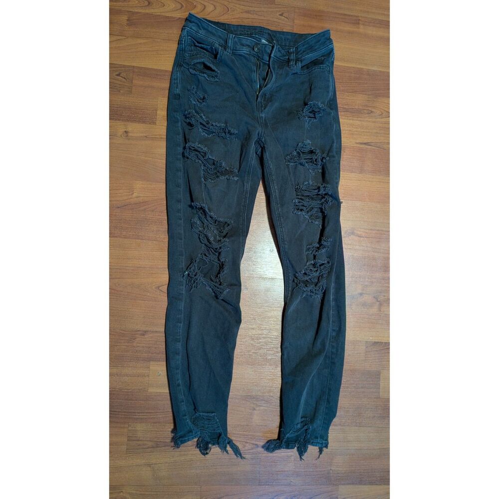 American Eagle Strigid Destroyed Black Ripped Jeans Size 0